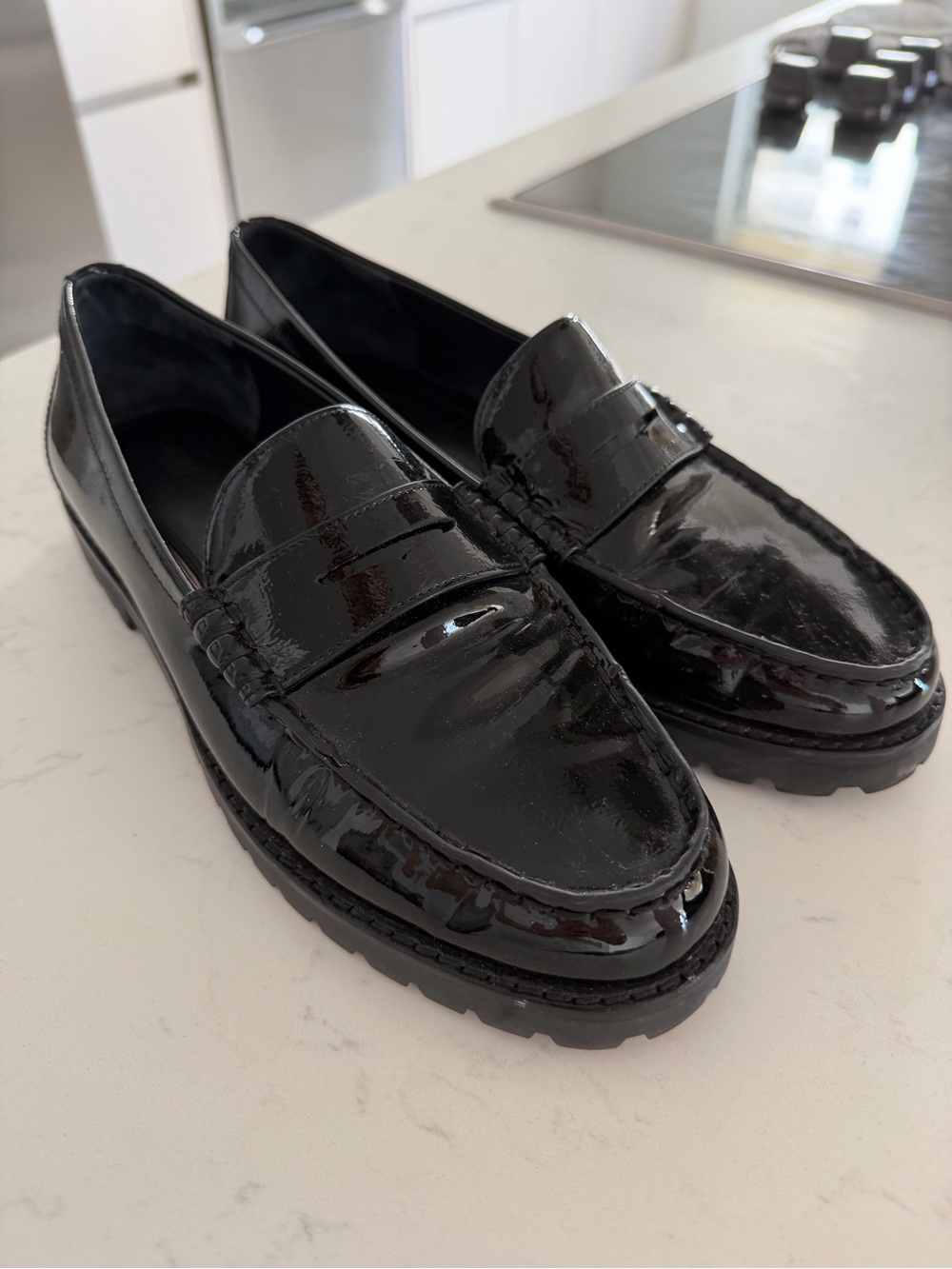 PAIGE Black Patent Leather Women's Penny Loafers